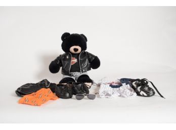 Build A Bear Black Teddy Bear With Minnesota Twins And Harley Davidson Accessories