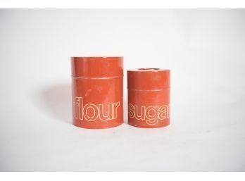 Vintage Metal Orange Four And Sugar Canisters