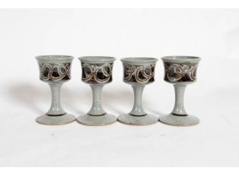 Set Of 4 Signed 7' Stoneware Goblets Grey/blue