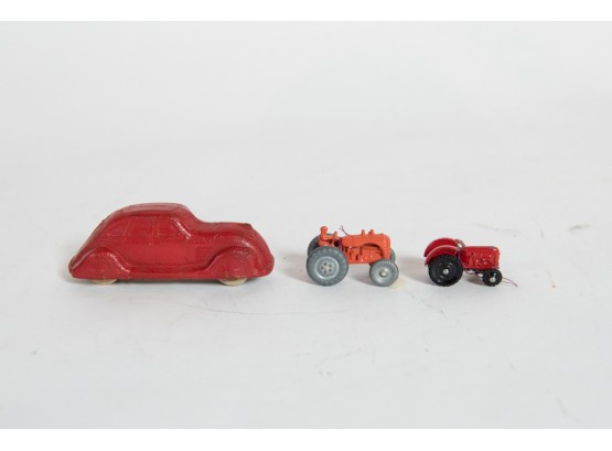 Lot Of 3 Car And Tractor Toys Including Sun Rubber Company Sedan