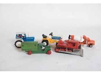 Lot Of 5 Die Cast, Metal And Wood Tractors, And Truck