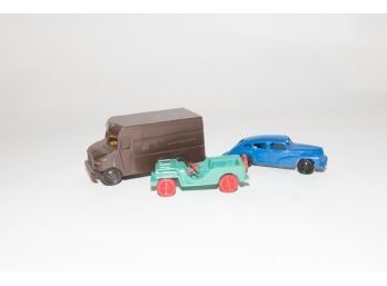 Lot Of 3 Plastic Cars Including UPS Delivery Truck