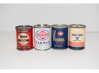 3' Tin Oil Coin Bank Including Veedol, ISO-VIS And Sohio