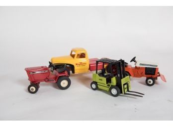 Lot Of 4 Plastic And Die Cast Tractors And Forklift