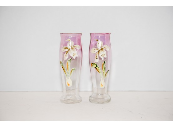 Hand Painted Lily Cranberry Vases