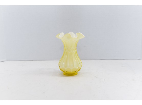 5.5' Fenton Candlelight Yellow  Overlay Flute And Dot Vase
