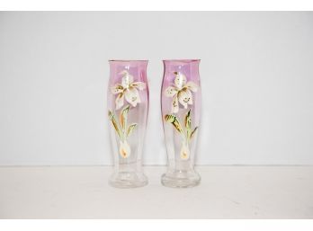 Hand Painted Lily Cranberry Vases