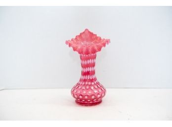 8' Fenton Cranberry Opalescent Polka Dot Vase