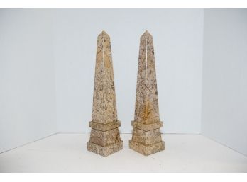 16' Pair Of Travertine Obelisks Made In Pakistan