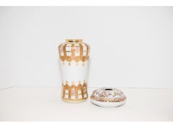 Hand Painted 7.5' Nippon Vase And Porcelain Jar