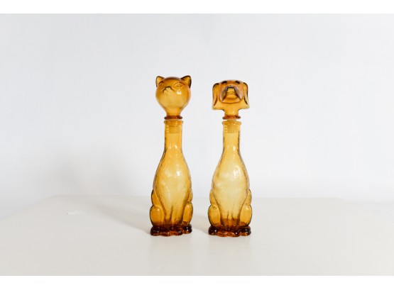 1960s Amber 10.5' Cat Italian Glass Wine Decanters