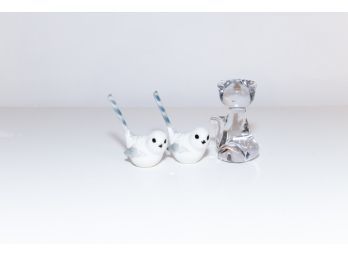 4' Glass Kitten And Ceramic Birds Made In USSR