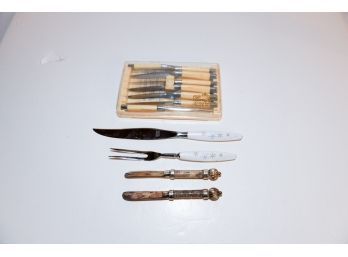 Briddell Steak Knives, Mod Danish Sheffield Carving Set And Butter Knives