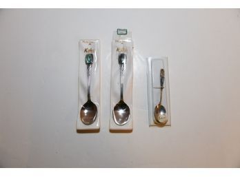 Paua Shell Koha Stainless Souvenir Spoons And One Set In Sterling