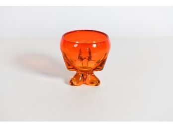 6' Vintage Viking Glass Orange Amberina Three Footed Bowl