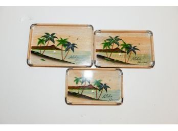12.5' Vintage Aloha Hawaii Wood Beverage Trays