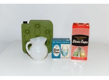 Vintage Ice Cooler, Dixie Cups And Kool-aid Pitcher