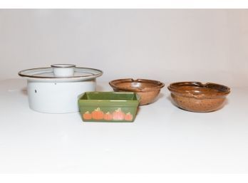 Stoneware Bowls, Pumpkin Loaf Pan And 6.5' Dansk Stoneware Pot