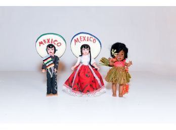 8.5' Handmade Mexican And Hawaiian Dolls