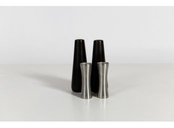 6' Brown Ceramic And 3.5' Travel Salt And Pepper Shakers