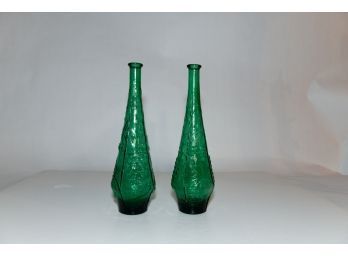 15.5' Vintage Empoli Emerald Green Genie Bottle Decanters