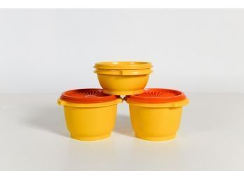 Vintage Tupperware 3.5' Yellow And Orange Lids Storage Containers