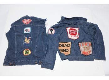 Vintage Patched Jean Jacket And Vest Believed To Be Girls Large?