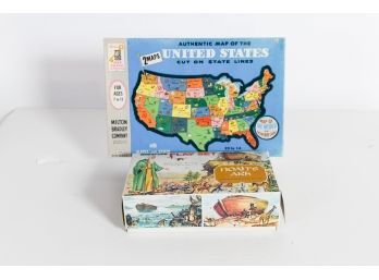 Milton Bradley Map Of The United States And Miniature Plastic Noahs Ark Play Set
