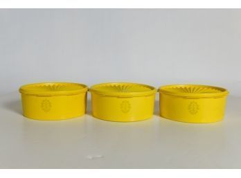 Three Harvest Yellow 8' Round Storage Canisters