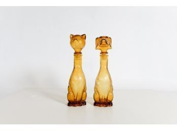 1960s Amber 10.5' Cat Italian Glass Wine Decanters