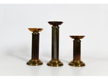 Set Of 3 Brass Pillar Candle Holders 9'-12'