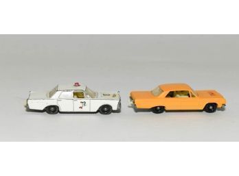 Lesney Matchbox No. 20 Yellow Taxi And No.55-59 Police Car Die Cast