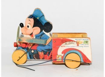 1956 Fisher-price Mickey Mouse Policeman Wooden Pull-toy