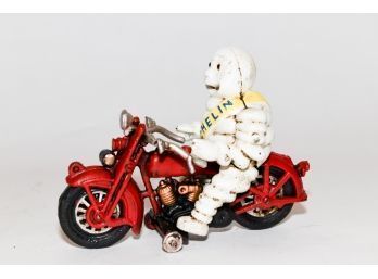 Cast Iron Michelin Man On Motorcycle