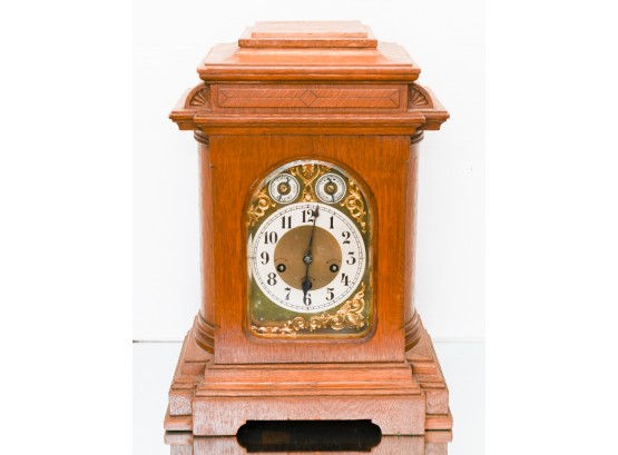 German Heavy Oak Case Mantle Clock
