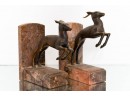 Marble And Bronze Jumping Antelope Bookends