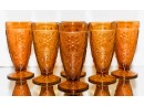 Vintage Amber Gold Indiana Tiara Sandwich Glass Goblets