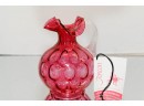 6.5' Fenton Country Cranberry Coin Dot Ruffled Pitcher