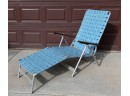 Mid Century Woven Chaise Lounge Chair With Wooden Arms