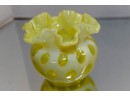 5' Fenton Topaz Opalescent Coin Dot Ruffled Globe Vase