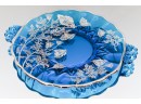 Blue Bon Bon Plate With Silver Finish Inlay