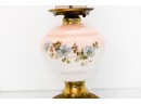 Pink Hand Painted Victorian Oil Lamp Featuring Flowers