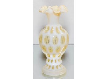 8.5' Cream Opalescent Coin Dot Ruffled Vase