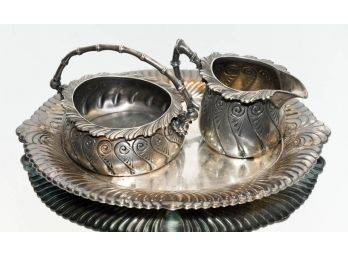 Meridian Quadruple Plate Cream And Sugar On W.M. Rogers Silverplate Tray