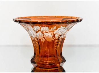 Bohemian Amber Etched Vase
