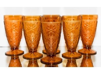 Vintage Amber Gold Indiana Tiara Sandwich Glass Goblets