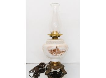 Electrified Oil Lamp Featuring European Countryside