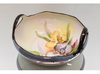 Hand Painted Noritake Double Handle Bowl Featuring Iris