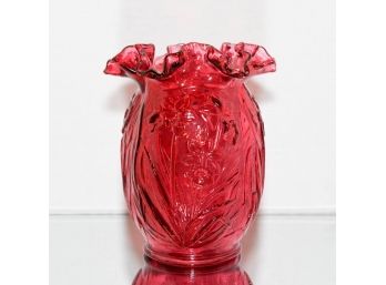 8' Fenton Country Cranberry Iris Vase