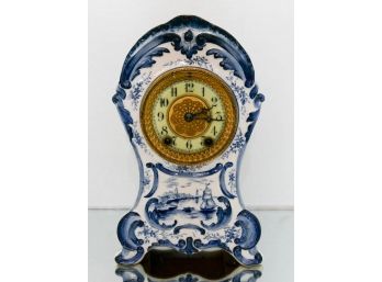 Waterbury Clock Co Blue Delft Parlor Clock No 54